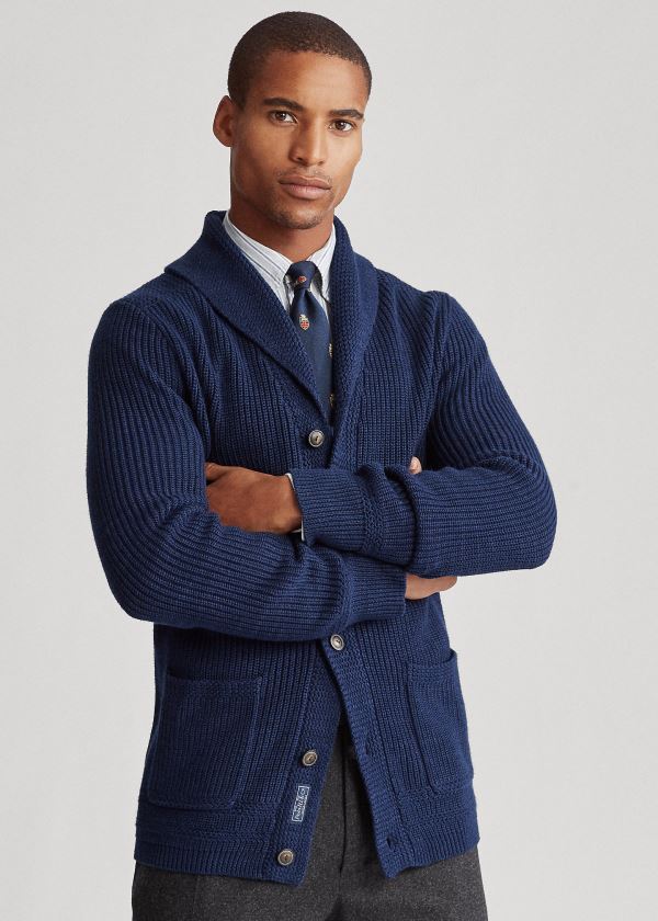 Ralph Lauren Bavlněné Shawl-Collar Cardigan Tmavě Blankyt | FxTo8fNY