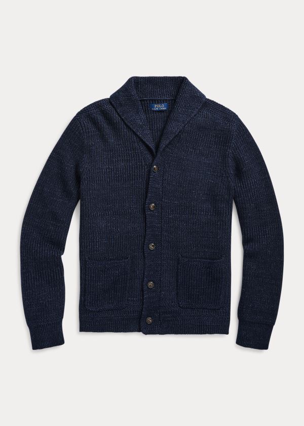 Ralph Lauren Bavlněné Shawl-Collar Cardigan Tmavě Blankyt | rbVENkED