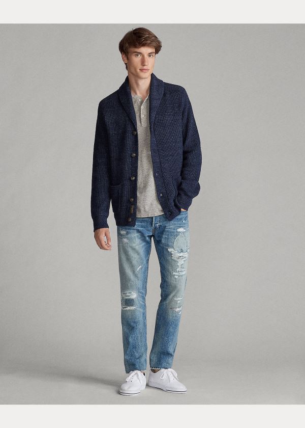 Ralph Lauren Bavlněné Shawl-Collar Cardigan Tmavě Blankyt | rbVENkED