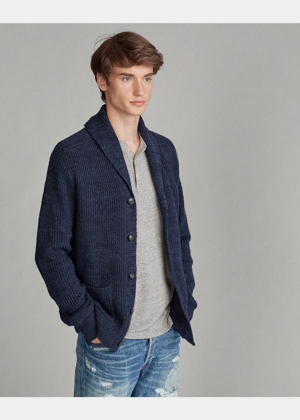 Ralph Lauren Bavlněné Shawl-Collar Cardigan Tmavě Blankyt | rbVENkED