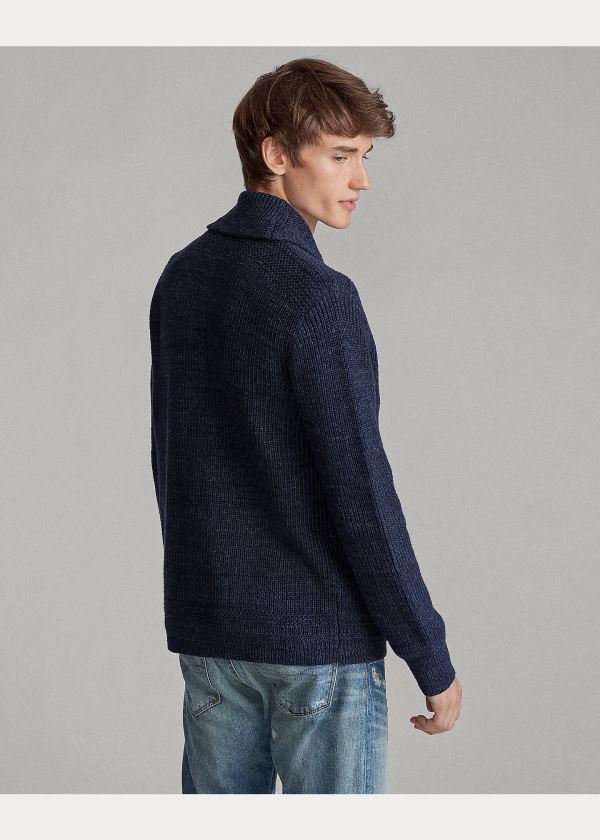 Ralph Lauren Bavlněné Shawl-Collar Cardigan Tmavě Blankyt | rbVENkED