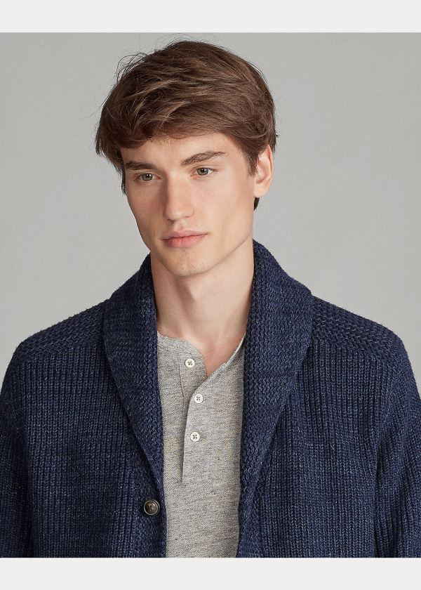 Ralph Lauren Bavlněné Shawl-Collar Cardigan Tmavě Blankyt | rbVENkED