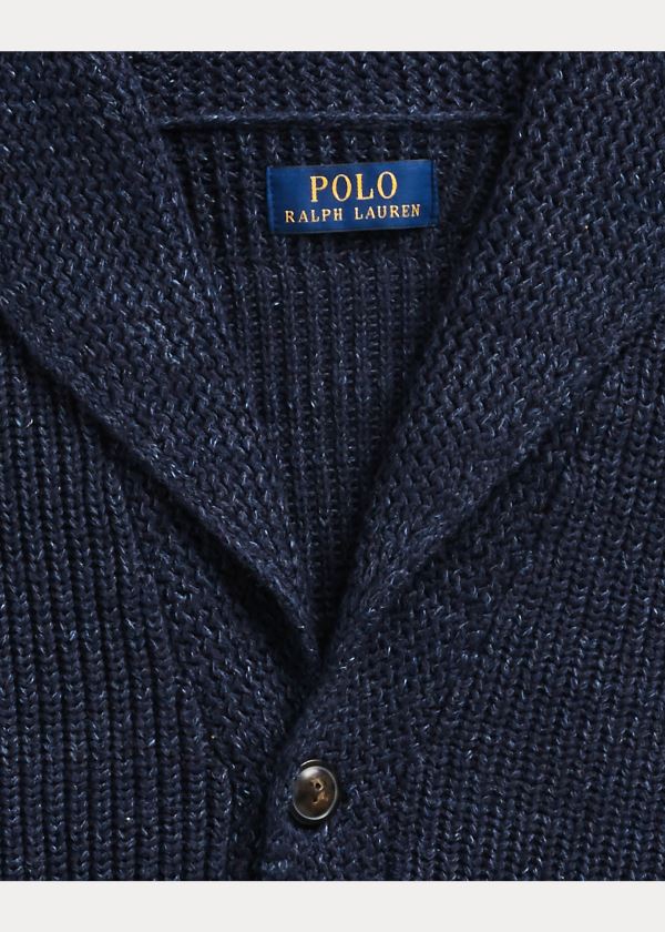 Ralph Lauren Bavlněné Shawl-Collar Cardigan Tmavě Blankyt | rbVENkED