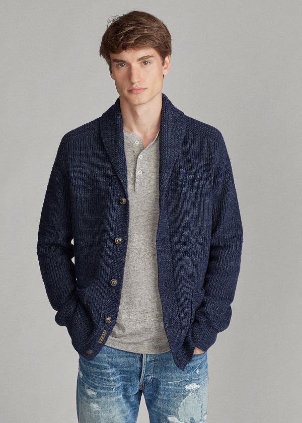 Ralph Lauren Bavlněné Shawl-Collar Cardigan Tmavě Blankyt | rbVENkED
