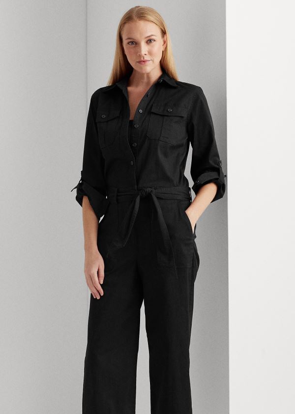 Ralph Lauren Bavlněné Twill Jumpsuit Černé | URrcRUVp