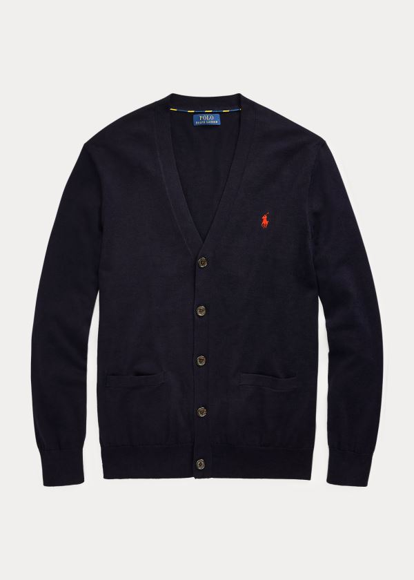 Ralph Lauren Bavlněné V-Neck Cardigan Tmavě Blankyt | Uqn4LXMk