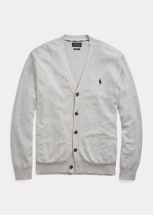 Ralph Lauren Bavlněné V-Neck Cardigan Šedé | 4BgRo9fN