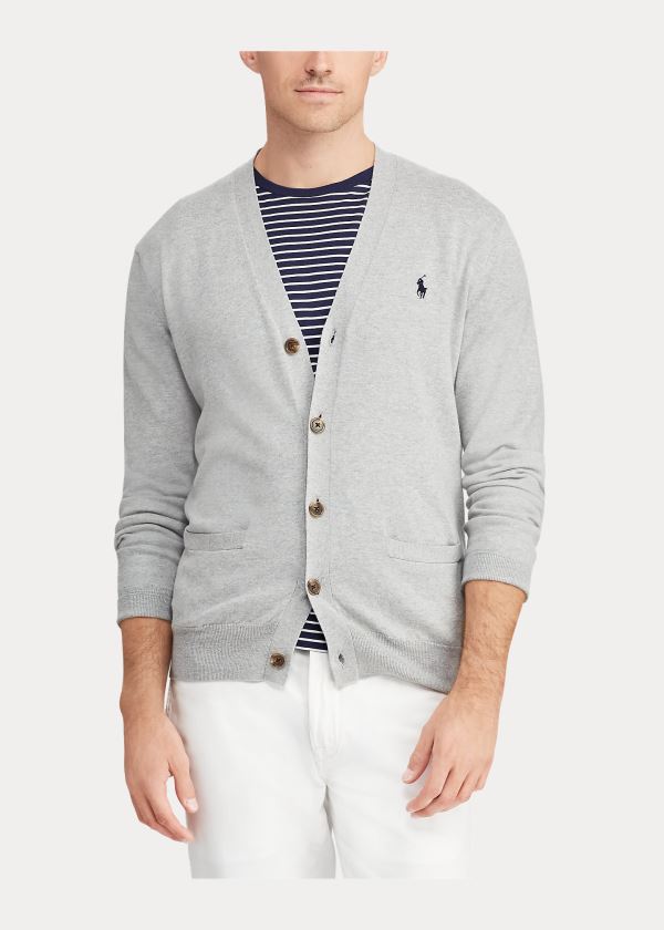 Ralph Lauren Bavlněné V-Neck Cardigan Šedé | 4BgRo9fN