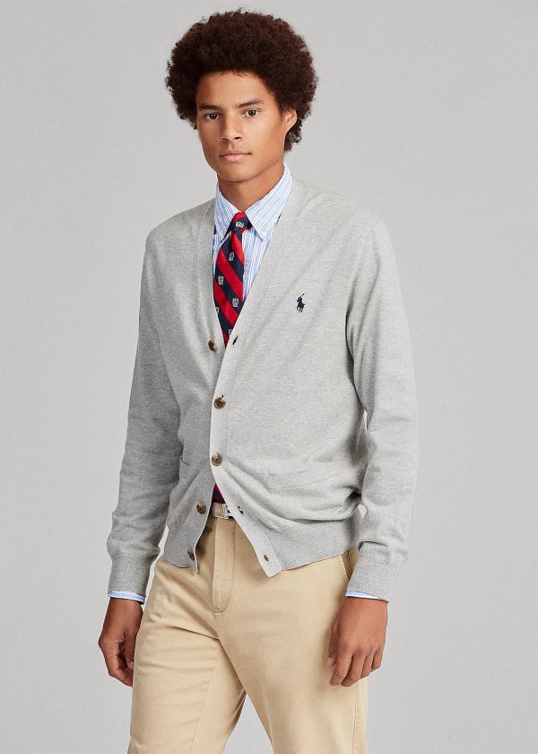 Ralph Lauren Bavlněné V-Neck Cardigan Šedé | 4BgRo9fN