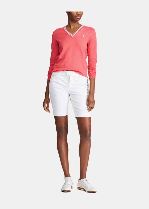 Ralph Lauren Bavlněné V-Neck Golfové Svetrové Koralove Bílé | zDSPiPii