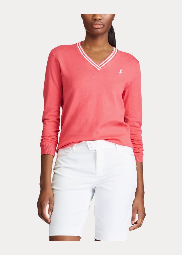 Ralph Lauren Bavlněné V-Neck Golfové Svetrové Koralove Bílé | zDSPiPii