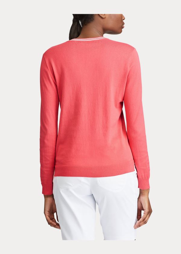 Ralph Lauren Bavlněné V-Neck Golfové Svetrové Koralove Bílé | zDSPiPii