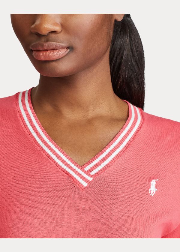 Ralph Lauren Bavlněné V-Neck Golfové Svetrové Koralove Bílé | zDSPiPii