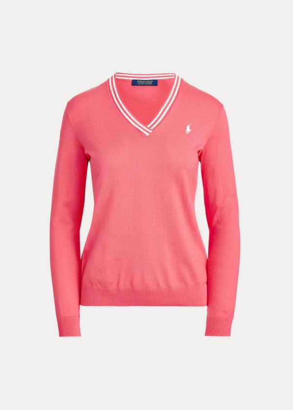 Ralph Lauren Bavlněné V-Neck Golfové Svetrové Koralove Bílé | zDSPiPii