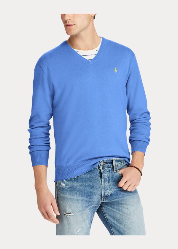 Ralph Lauren Bavlněné V-Neck Svetrové Blankyt | ap9lnr41