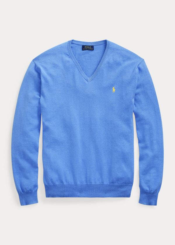 Ralph Lauren Bavlněné V-Neck Svetrové Blankyt | ap9lnr41