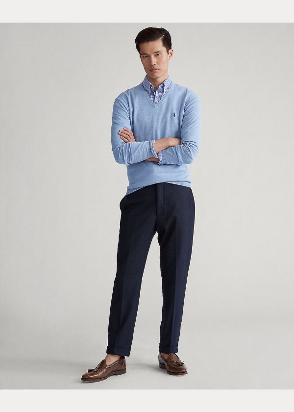 Ralph Lauren Bavlněné V-Neck Svetrové Blankyt | rkJzBPYM