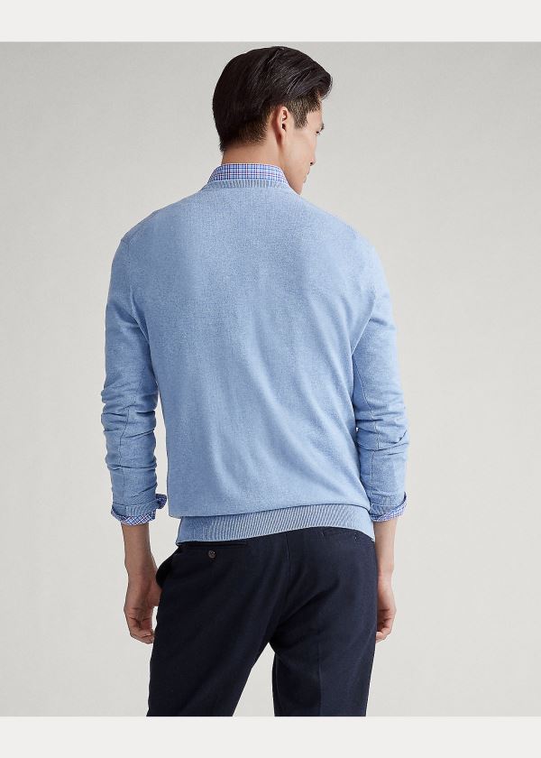 Ralph Lauren Bavlněné V-Neck Svetrové Blankyt | rkJzBPYM