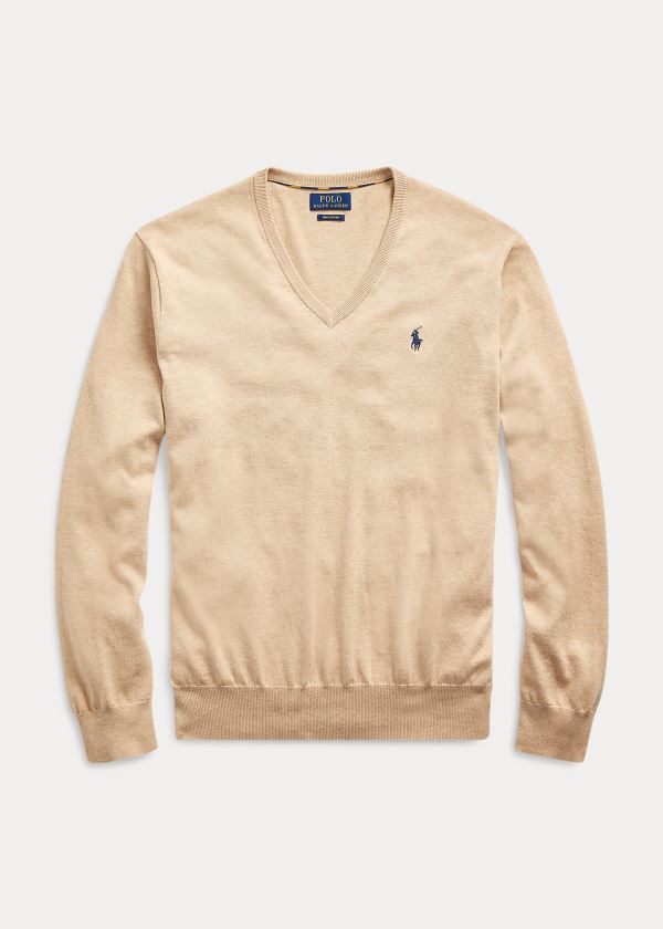 Ralph Lauren Bavlněné V-Neck Svetrové Hnědé | b9QE43Jm