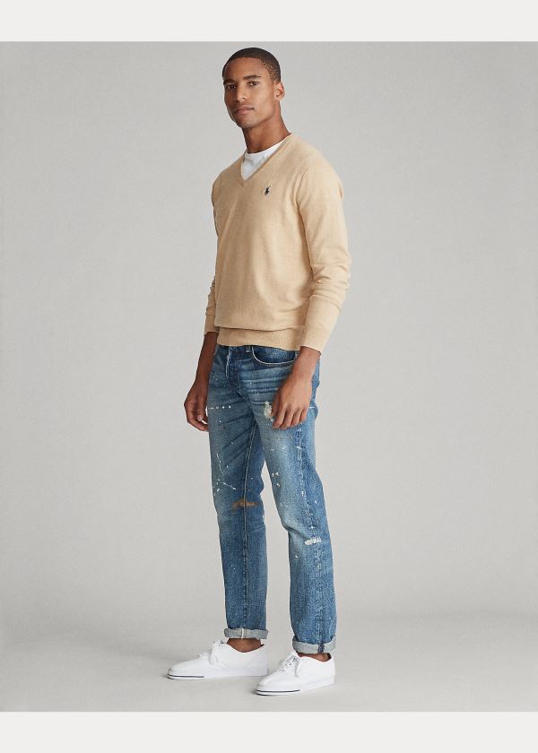 Ralph Lauren Bavlněné V-Neck Svetrové Hnědé | b9QE43Jm
