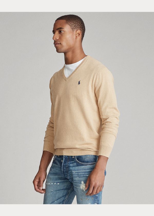 Ralph Lauren Bavlněné V-Neck Svetrové Hnědé | b9QE43Jm