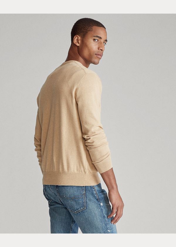 Ralph Lauren Bavlněné V-Neck Svetrové Hnědé | b9QE43Jm