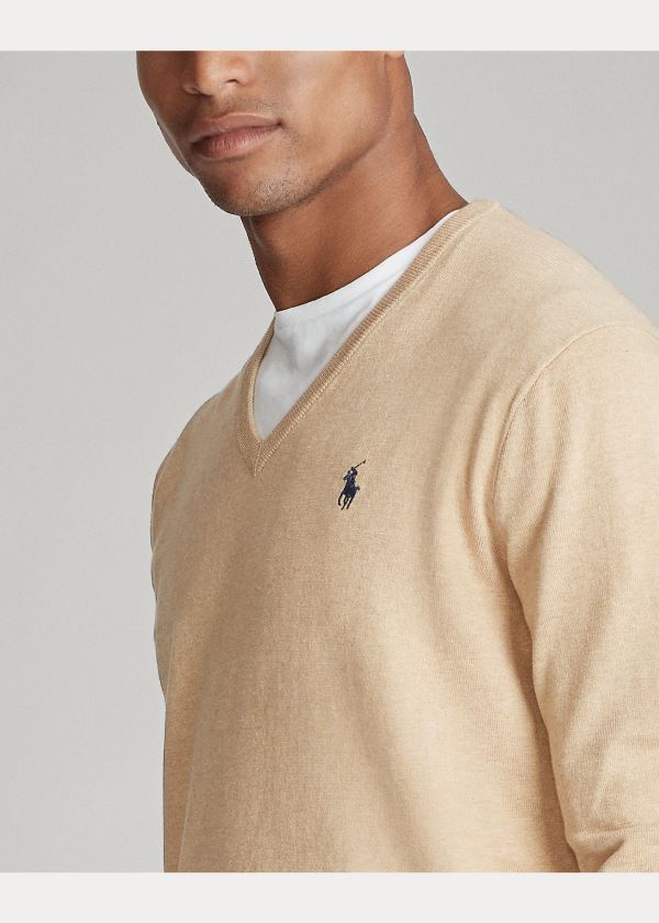 Ralph Lauren Bavlněné V-Neck Svetrové Hnědé | b9QE43Jm
