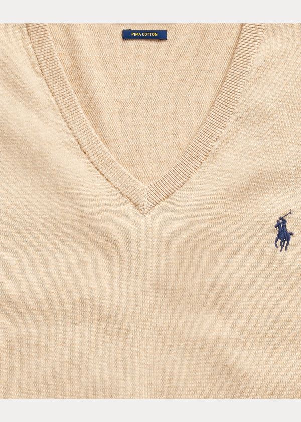 Ralph Lauren Bavlněné V-Neck Svetrové Hnědé | b9QE43Jm