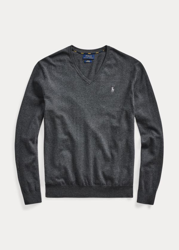 Ralph Lauren Bavlněné V-Neck Svetrové Tmavě Šedé | Wleqa7wM