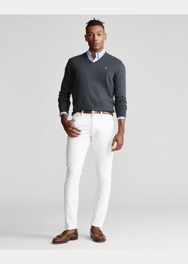 Ralph Lauren Bavlněné V-Neck Svetrové Tmavě Šedé | Wleqa7wM