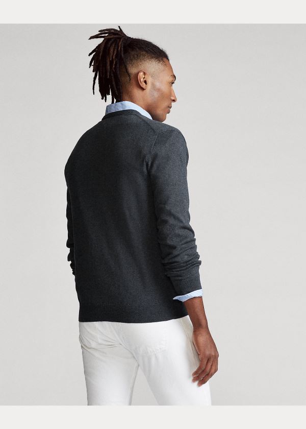 Ralph Lauren Bavlněné V-Neck Svetrové Tmavě Šedé | Wleqa7wM
