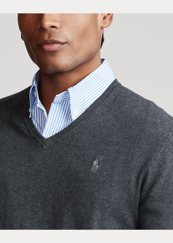 Ralph Lauren Bavlněné V-Neck Svetrové Tmavě Šedé | Wleqa7wM