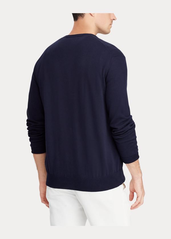 Ralph Lauren Bavlněné V-Neck Svetrové Tmavě Blankyt | e09Y4WUc