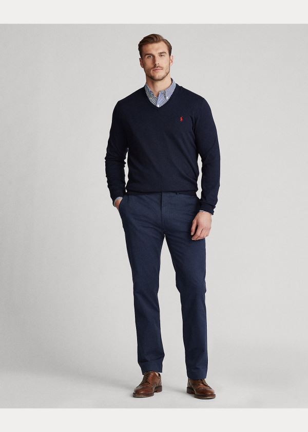 Ralph Lauren Bavlněné V-Neck Svetrové Tmavě Blankyt | pJDWewyX