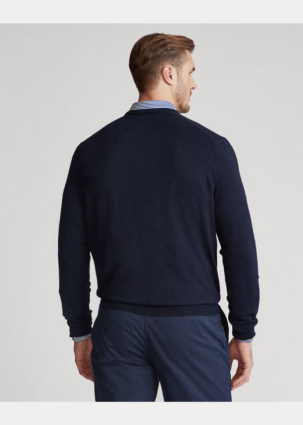 Ralph Lauren Bavlněné V-Neck Svetrové Tmavě Blankyt | pJDWewyX