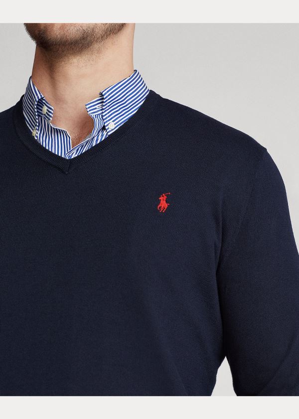 Ralph Lauren Bavlněné V-Neck Svetrové Tmavě Blankyt | pJDWewyX