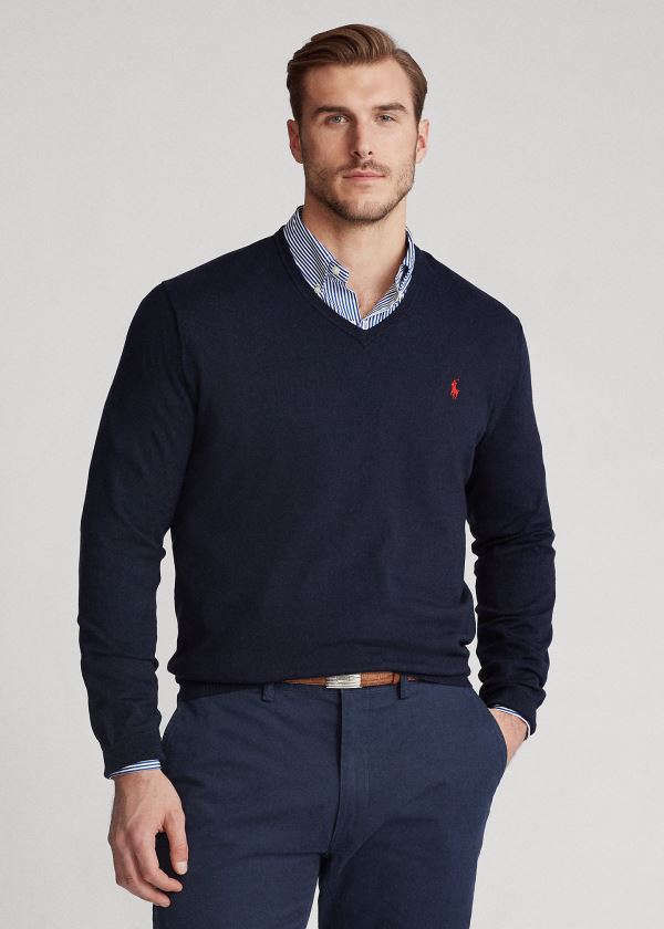 Ralph Lauren Bavlněné V-Neck Svetrové Tmavě Blankyt | pJDWewyX