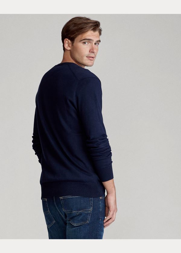 Ralph Lauren Bavlněné V-Neck Svetrové Tmavě Blankyt | uwPoqBg0