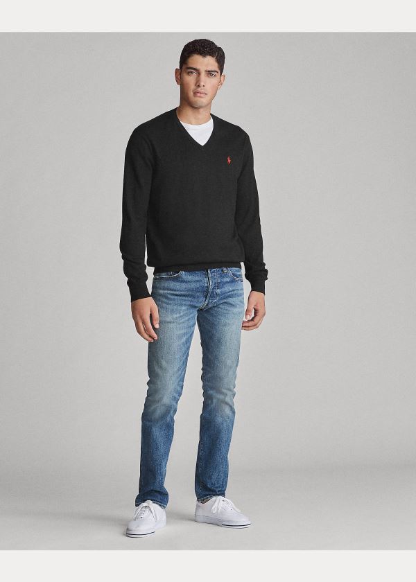 Ralph Lauren Bavlněné V-Neck Svetrové Černé | 393NvDuo