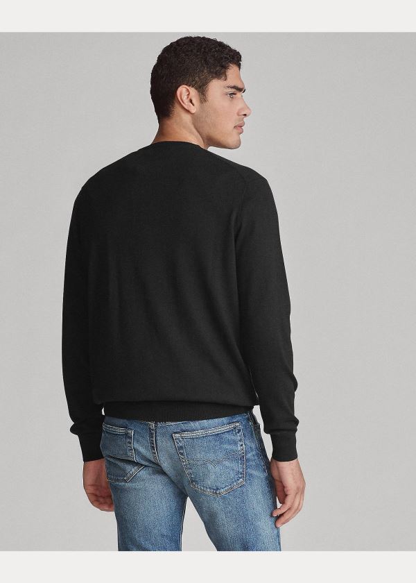 Ralph Lauren Bavlněné V-Neck Svetrové Černé | 393NvDuo