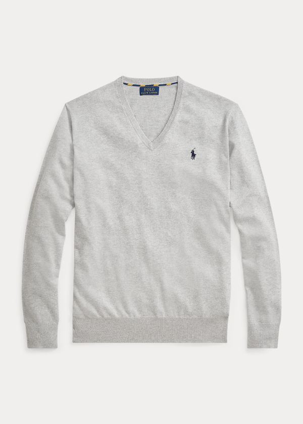 Ralph Lauren Bavlněné V-Neck Svetrové Šedé | pJz934pC