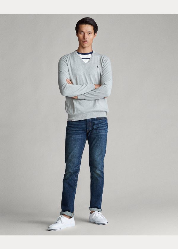 Ralph Lauren Bavlněné V-Neck Svetrové Šedé | sfdISPEw