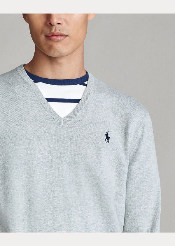 Ralph Lauren Bavlněné V-Neck Svetrové Šedé | sfdISPEw