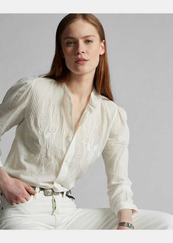 Ralph Lauren Bavlněné Voile Blouse Bílé | Qqj99Hok