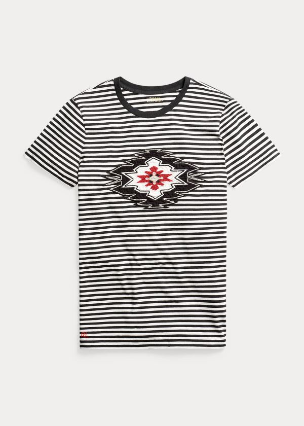 Ralph Lauren Beaded Bavlněné Tee Černé Béžový | W5PSK5Zj