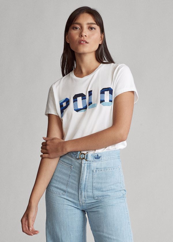 Ralph Lauren Beaded Polo Tee Bílé | zxnDgCLb