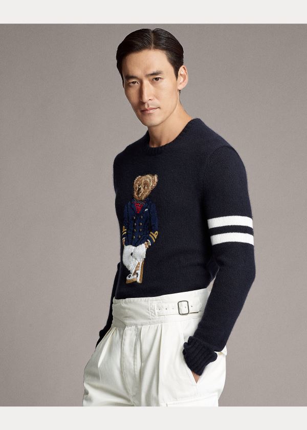 Ralph Lauren Bear Cashmere-Blend Svetrové Tmavě Blankyt Bílé | xZayePj3