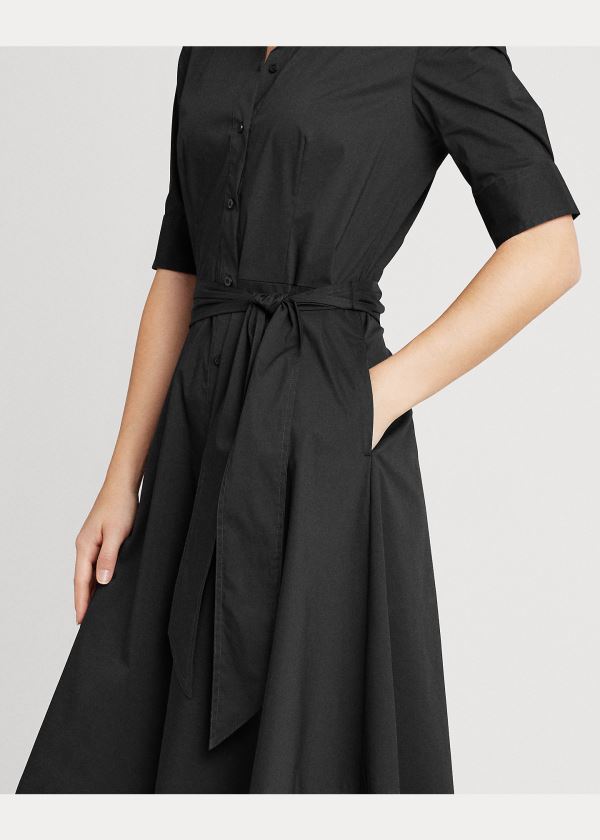 Ralph Lauren Belted Bavlněné-Blend Shirtdress Černé | 6va5vfLI