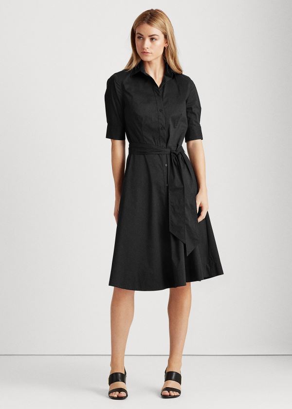 Ralph Lauren Belted Bavlněné-Blend Shirtdress Černé | 6va5vfLI