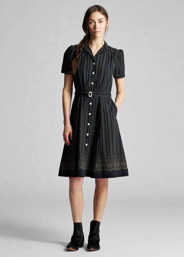 Ralph Lauren Belted Bavlněné Shirtdress Černé Viacfarebný | HMGIR2HP